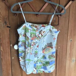 Maeve Anthropologie French patterned silk tank top